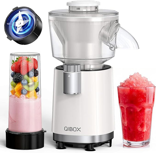 QIBOX Snow Cone Machine & Smoothie Blender 2 in 1, 700W Powerful Shaved Ice Machine Slushine Machine, Healthy Frozen Drink Maker with Stainless Steel Blade & Smoothie Recipe, for Home Kitchen Party