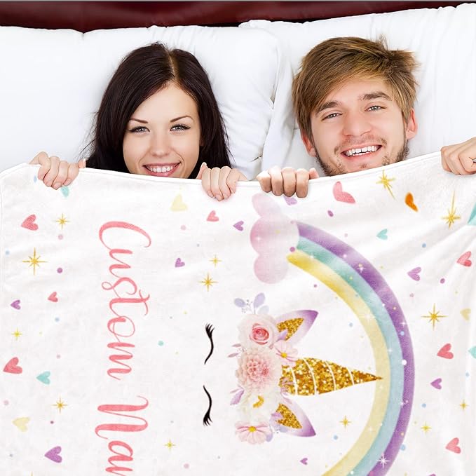 Custom Horse Blanket with Name for Girl, Personalized Name Blanket for Kids, Soft Flannel Pink Toddler Blanket Customized Gift for Birthday Christmas Baby Shower Children Day 40x50in