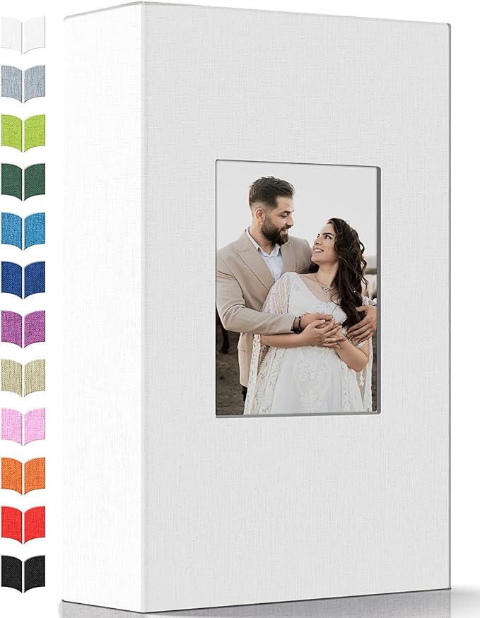 Photo Album 4x6 with 300 Pockets,Slip-in Picture Albums,Linen Cover Memory Book with Front Window,White Page Vertical Photo Book for Wedding,Family,Anniversare,Baby,Vacation