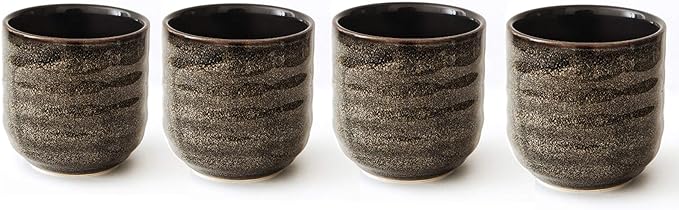 Japanese Style Ceramic Tea Set, Tea Cup, Coffee Cup, Yerba Mate Set, Ceramic Mate Cup Set of 4 (Brown grey)