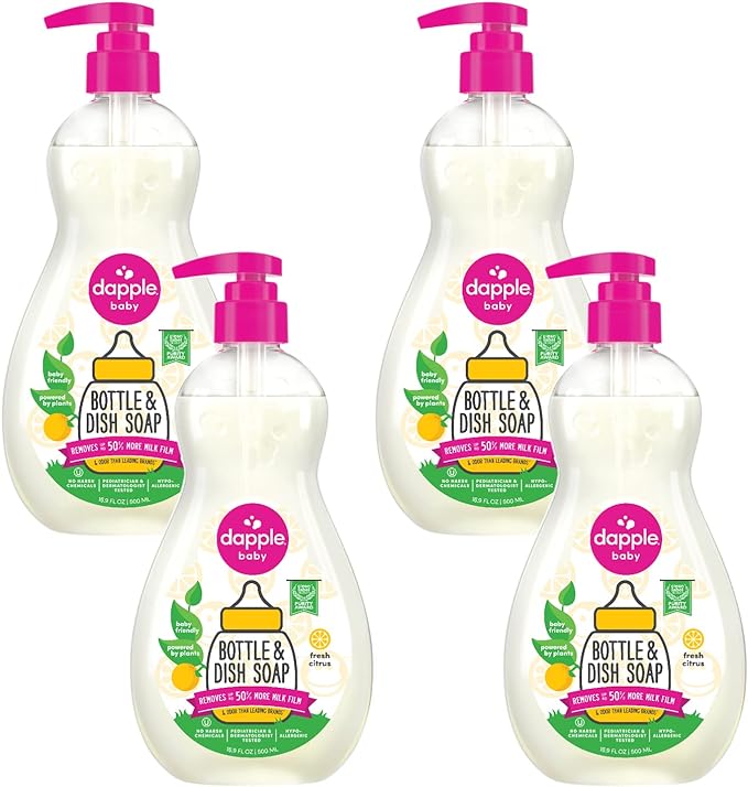 Dapple Bottle and Dish Soap Baby, Fresh Citrus, 16.9 Fl Oz (Pack of 1) - Plant Based Dish Liquid for Dishes & Baby Bottles - Hypoallergenic Soap, Liquid Soap