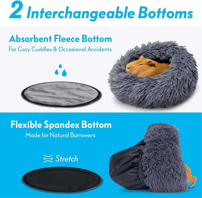 Paw Inspired Furr-O Burrowing Pet Bed Enrichment, Removable Base, Dark Gray | Cozy Carrier Toy, Zip-On Spandex and Fleece Bottoms, Hideout Cage Accessories for Guinea Pigs, Hamsters, Small Pets, Animals