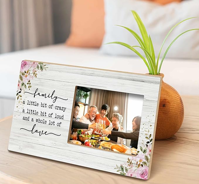 SRADMO Family Picture Frame - Where Life Begins and Love Never Ends - 12x6 Inch Wooden Tabletop Photo Frame for Couples