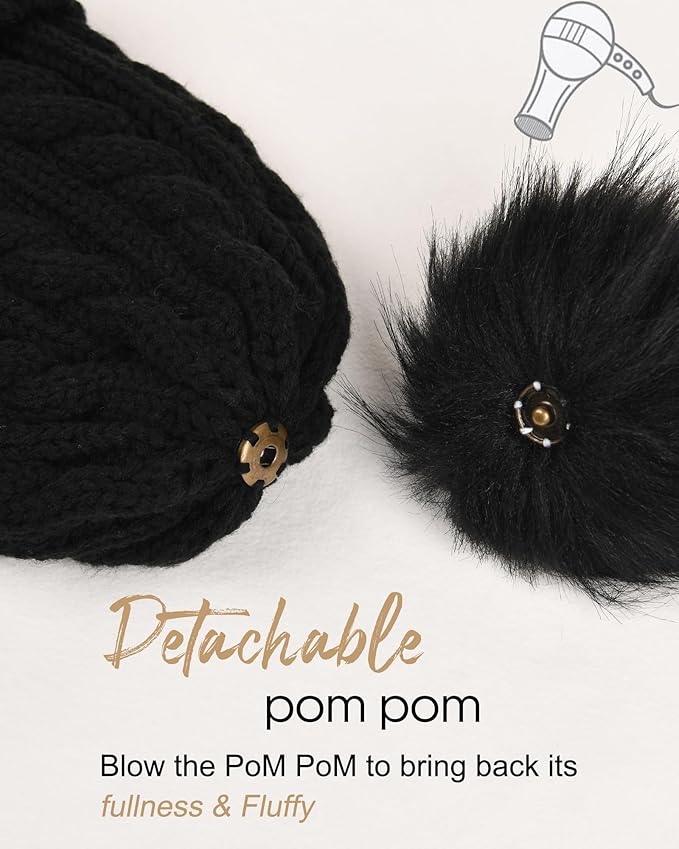 FURTALK Womens Winter Hat Gloves Scarf Set Fleece Knit Pom Beanie Warm Neck Warmer Touchscreen Gloves 3 in 1 Gift Set