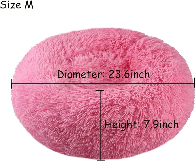 Dog Bed for Small Dogs & Cats, 24 Inch Medium Fluffy Washable Donut Bed | Plush Puppy Bed and Cat Bed for Pets up to 25 lb, High-Loft Polyester Fill with Water-Resistant Non-Skid Base for Indoor Use