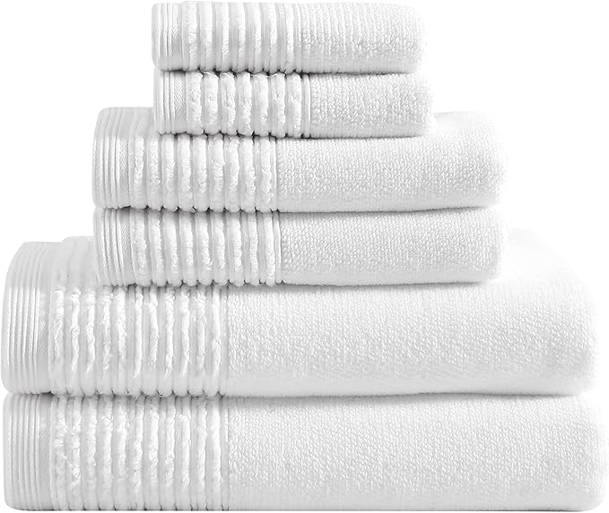 Vera Wang - Bath Towels, Super Soft 100% Cotton Towel Set, Highly Absorbent with a Medium-Weight Plush Feel, Low Linting & Fade Resistant Bathroom Towels (Sculpted Pleat White, 6 Piece)