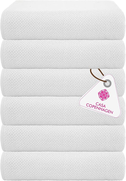 CASA COPENHAGEN Popcorn Textured 6 Pieces Small Bath Towel Set - White, 24" x 48", 550 GSM 6 Bath Towel Rough & Tough Use Cotton Towels Gift Set for Bathroom