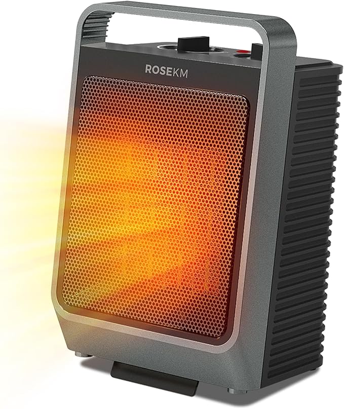 Space Heaters for Indoor Use, 1500W Portable Electric Heater with Thermostat, Ceramic Heater for Room Bedroom Office Under Desk with 3 Heating Levels, Safe Tip-Over Protection (Grey)