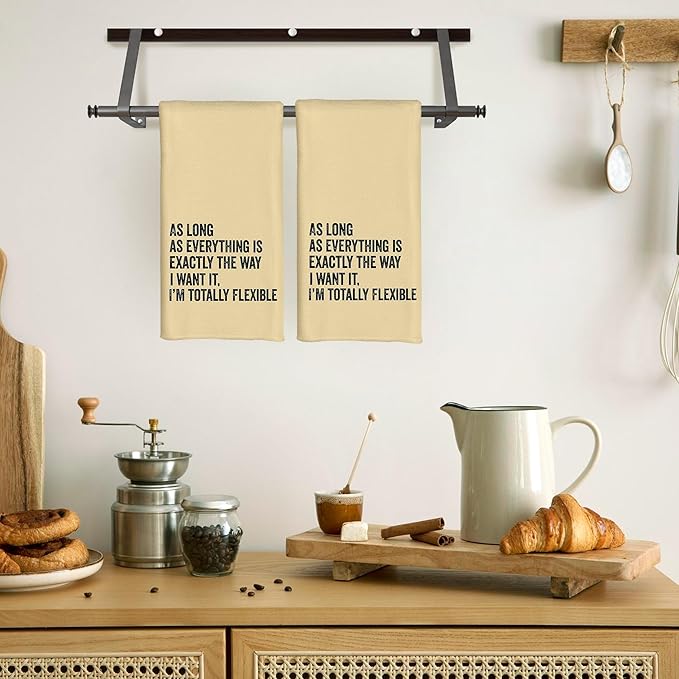 Funny Kitchen Towels - As Long As Everything is Exactly The Way I Want It I'm Totally Flexible Decorative Hand Towels for Bathroom, Funny Dish Towels for Kitchen, Yellow Towel