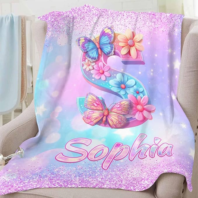 D-Story Ship Next Day, Personalized Baby Blanket with Name, Custom Baby Blanket for Kids, Butterfly Blankets in Easter Personalized Baby Gifts for Infant Newborn Shower