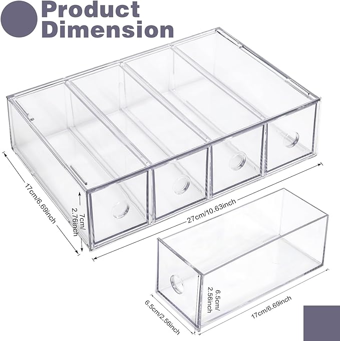 Desk Organizer with 8 Drawers, FODIENS 2 Packs Stackable Desktop Storage Box with Removable Drawer, Clear Sunglasses Organizer Display Case for Stationery Marker Pens Eyeglasses Office Supply