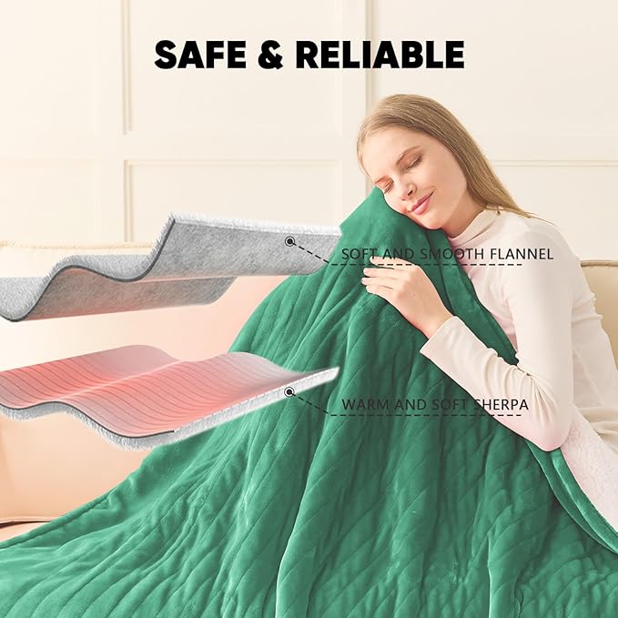greenoak Heated Blanket Electric Throw 50"X60", Heating Blanket with 10 Heat Levels 8 Hours Auto-Off,Fleece Soft Christmas Blanket,Gifts for Grandma Seniors Mom, Emerald Green