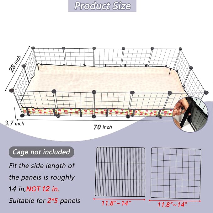 Guinea Pig Cage Liner，Washable Waterproof Oxford Cloth Cage Liners for Small Animals,Hamster Chinchilla Hedgehog Rabbit and Other Small Animals Not Include Cage(28x70 inches)