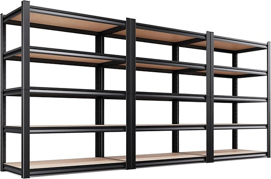 AOAORRG Set of 3 Garage Shelving Heavy Duty Storage Shelves, Metal Adjustable Shelving Unit, Utility Garage Organizer Shelf for Basement, Pantry, Kitchen, Warehouse, 45.6" Wx17.7 Dx71.2 H, Black