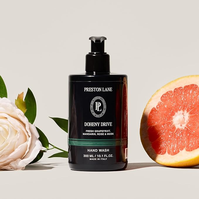 Preston Lane Luxury Hand Wash, Doheny Drive Scent | Hydrating and Nourishing Formula with Organic Oils, Active Kiwi and Apple Water, and Vegetable Glycerin | Gentle Cleansing, Vegan and Cruelty Free