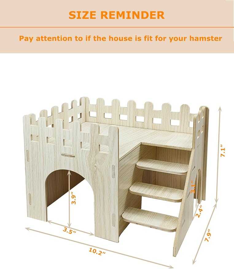 Hamster Hideout Cage Accessories - Hamster House and Habitat Wooden Hide Hut with Climbing Stairs and Platform for Syrian Dwarf Gerbils and Mouse Mice Rat，Small Animals etc.