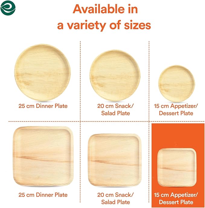 ECO SOUL 100 Count Square Palm Leaf Plates of 6 Inch - Disposable, Eco-Friendly, Biodegradable Bamboo Plates - Perfect for Parties, Catering, Weddings & Large Events