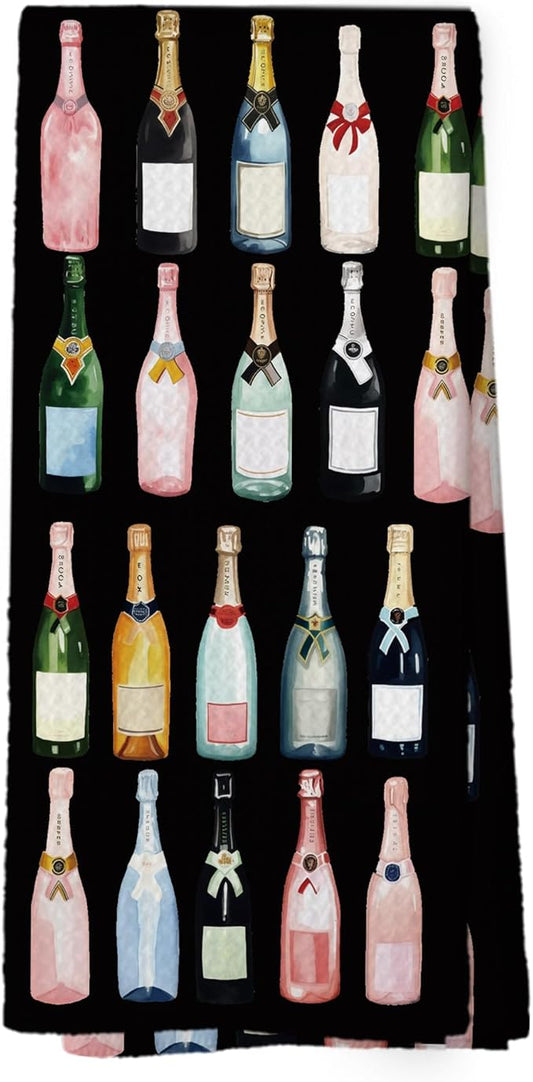 Black Champagne Kitchen Towels, Champagne Accessories Home Bar Bathroom Decor, Champagne Gifts for Women, Cocktail Gift Bachelorettes Decorative Tea Dish Towels 16x24 Inch
