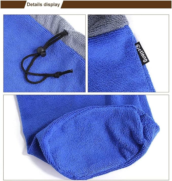 2 Pack Ferret Bath Towel Bag - Fast Drying Absorbent Bathrobe with Adjustable Drawstring Microfiber Towel for Hamster Squirrel Bearded Dragon Rabbit Small Animal Grooming Accessories (Blue+Grey)