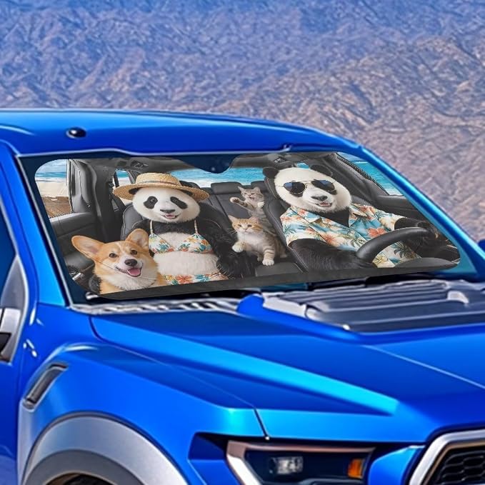 Cute Panda Car Windshield Sun Shade for Front Window Foldable Universal Tropical Vehicle Accessories Auto Sun Heat and UV Rays Blocker Keep Your Vehicle Cool for Trucks SUV