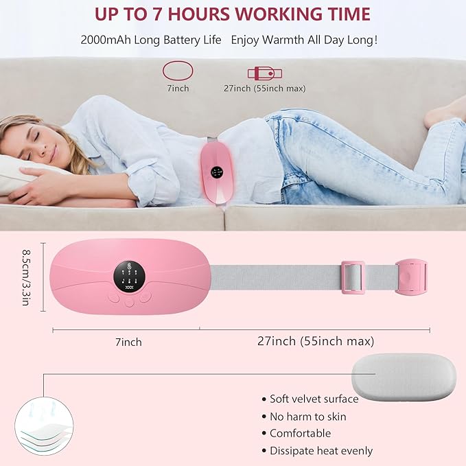 Heating Pad for Period Cramps Portable Cordless 3S Fast Period Heating Pad Cramp Relief with 3 Heat Levels and 3 Massage Modes Menstrual Electric Waist Wrap Belt for Pain Relief Gifts for Her