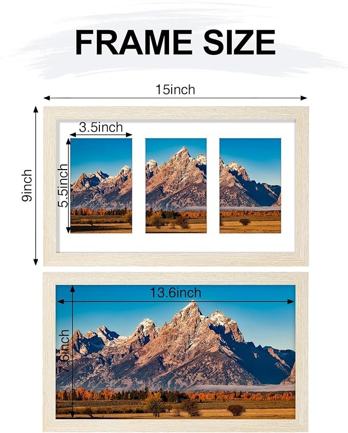 Vittanly 8x14 Picture Frames Collage Wall Decor, Displays 3Pcs 4x6 Pictures with Mat or 1Pcs 8x14 without Mat, Collage Picture Frame for Horizontal or Vertical Display, Cornsilk, 1 Pack