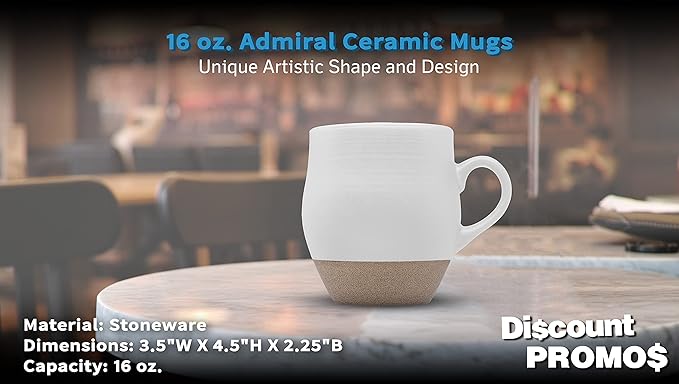 DISCOUNT PROMOS 10 Admiral Ceramic Mugs Set, 16 oz. - Stoneware, Drinkware, Coffee, C-handle - White