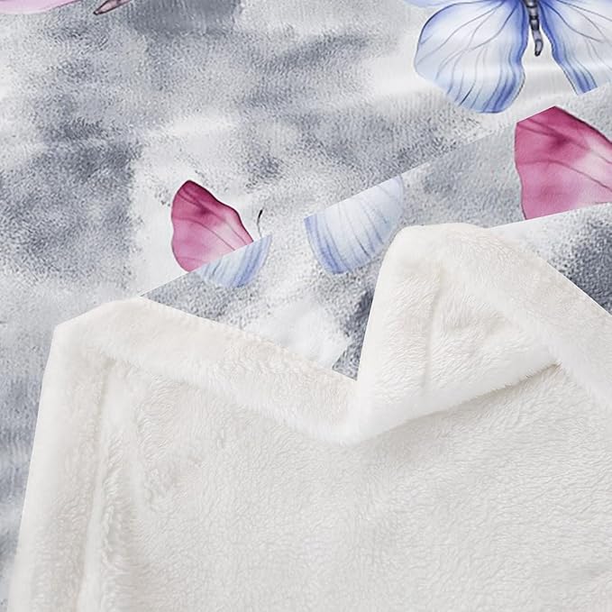 Feelyou Girls Butterfly Fleece Throw Blanket Queen 90"x90" Kids Tie Dye Watercolor Sherpa Blanket Plush Fuzzy for Bed Couch Chair Living Room, Dreamy Girly Bed Blanket Gray Room Decor