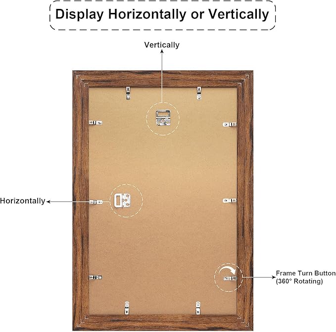 11x17 Picture Frame Display 2 opening 8X10 Double Picture Frame Collage,Multi Photo Frame with Mat,Plexiglass,Wall Mount Decor,Carbonized Brown Wood Grain