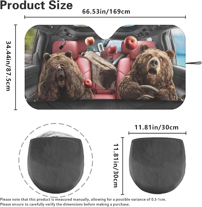 Funny Bears Windshield Sun Shade Foldable Universal Front Windshield Sun Shade with Storage Pouch Reflective Sun Blocker Fit for Most Car Van SUV Truck Car Accessories for Summer