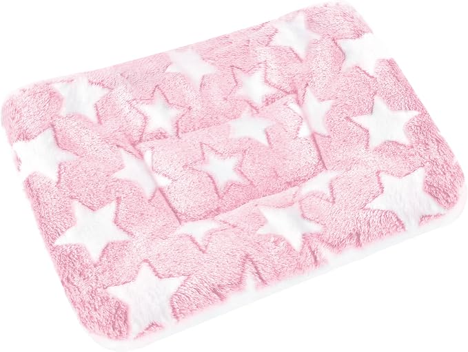 Small Animal Bed Mat, Soft & Warm, Suitable for Guinea Pig, Hamster, Rabbit, Rat and Bearded Dragon (X-Large(13.3''x9.4''), Star Pink)