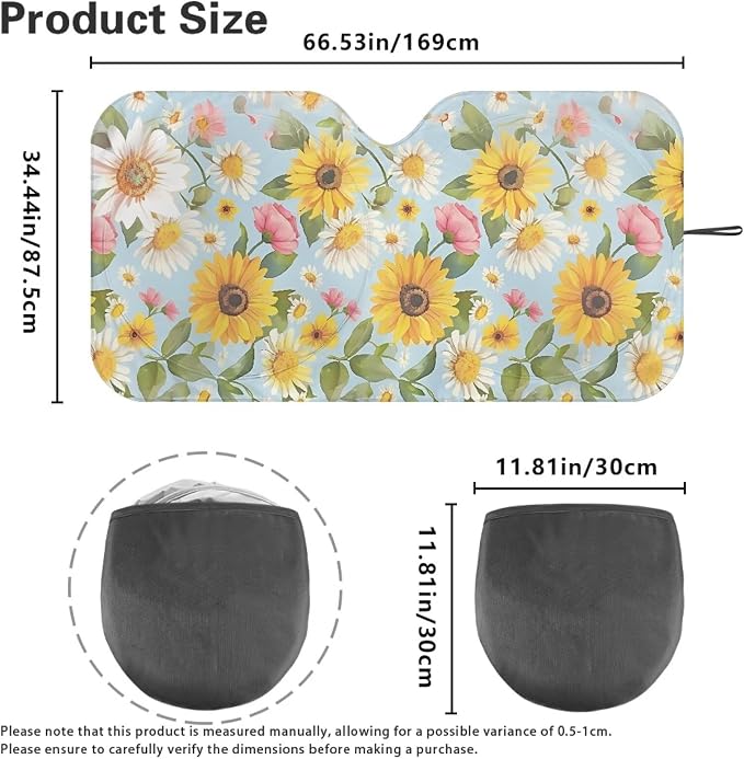 Sunflower Daisy Car Sun Shade Blocks UV Rays Lightweight Front Windshield Sun Visor Protector Fashion Car Accessories for Most Car SUV Trucks