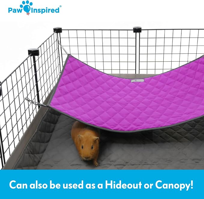 Paw Inspired Hanging Fleece Hammock for Small Animals, Gray/Pink | Hammock with Swivel Clips for Pet Cage for Ferrets, Rats, Chinchillas, Sugar Gliders, Hideout Toy for Guinea Pigs, Hamsters
