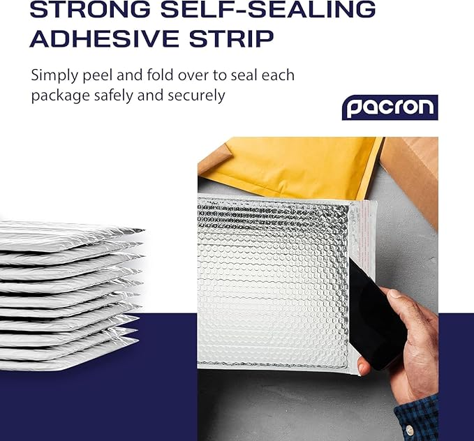 100-Pack Insulated Silver Thermal Bubble Mailers 10 x 15 - Waterproof Metallic Foil Self-Sealing Padded Envelopes for Cold Shipping, Perishables, Food, Cosmetics, Pharmaceuticals