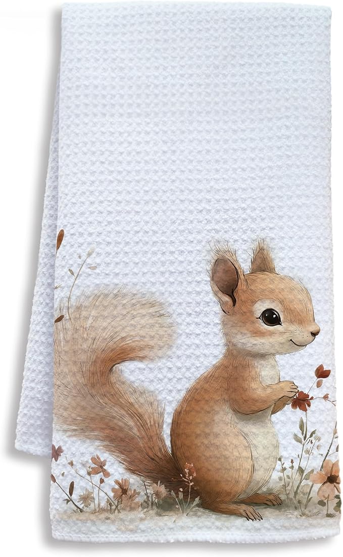 Squirrel Decor Kitchen Towels, Gifts for Squirrel Lovers Dish Tea Towels for Kitchen, Animal Lover Gifts Decorative Hand Towel for Kids Bathroom Decor, 16x24 Inch