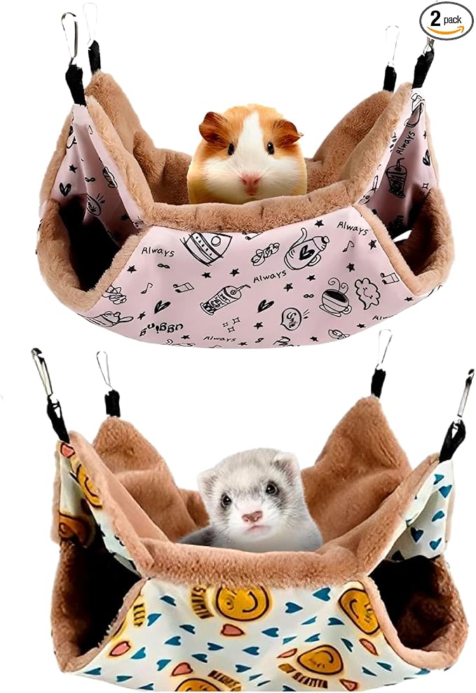 LYART 2 Pieces Guinea Pig Rat Ferret Hammocks and Warm Beds for Small Animals Pet, Squirrel Rat Ferret Cage Accessories and Toys for Sugar Glider Guinea Pig Hamster (2.Teapot+Heart)