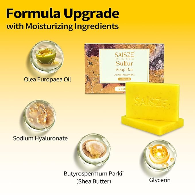 Sulfur Soap Bar Help with Acne and Blackheads, Natural Sulfur Face Wash Bar Keeps Pores Cleaner, Organic Sulphur Soap Bar for Oily Skin and Blemishes, 4 Ounce (Pack of 2)