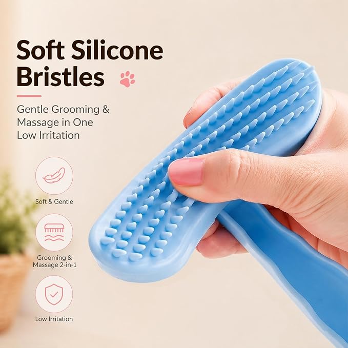 Small Silicone Grooming Brush for Guinea Pigs & Small Pets | Small Pet Fit | Soft Low-Stimulation Brush | Curved Pet Fit | Daily Bonding | Rinse-Clean Head