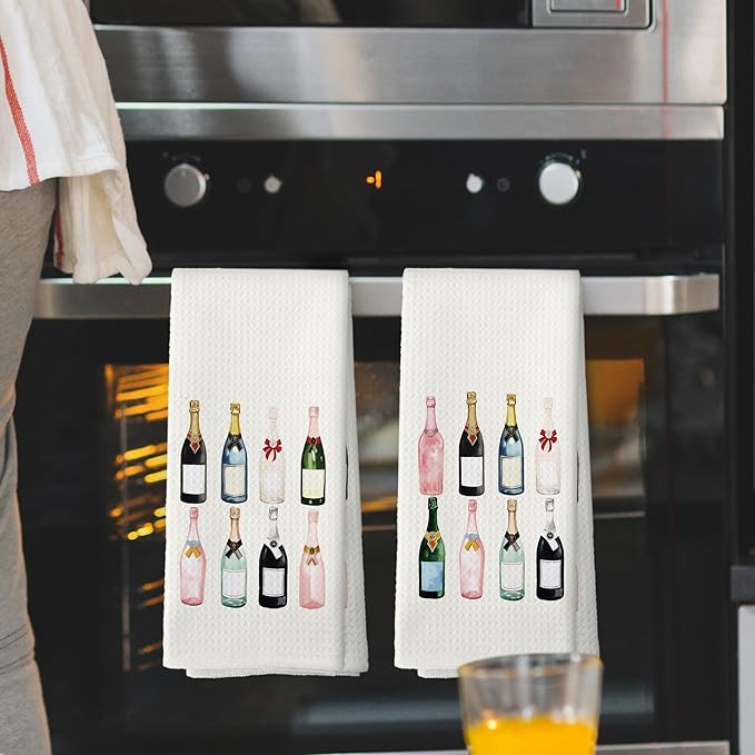 Champagne Lover Kitchen Towels Set of 2, Champagne Accessories Home Bar Bathroom Decor, Champagne Gifts for Women, Cocktail Gift Bachelorettes Decorative Tea Towel Dish Towels 16x24 Inch