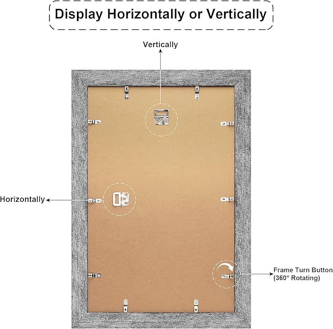 11x17 Picture Frame Display 2 opening 8X10 Double Picture Frame Collage,Multi Photo Frame with Mat,Plexiglass,Wall Mount Decor,Grey Wood Grain