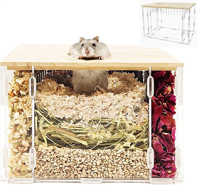 Visible Hamster Digging Box(Acrylic) | for Syrian Dwarf Hamsters, Acrylic Critter's Sand Bath Shower Room & Digging Sand Container,Transparent