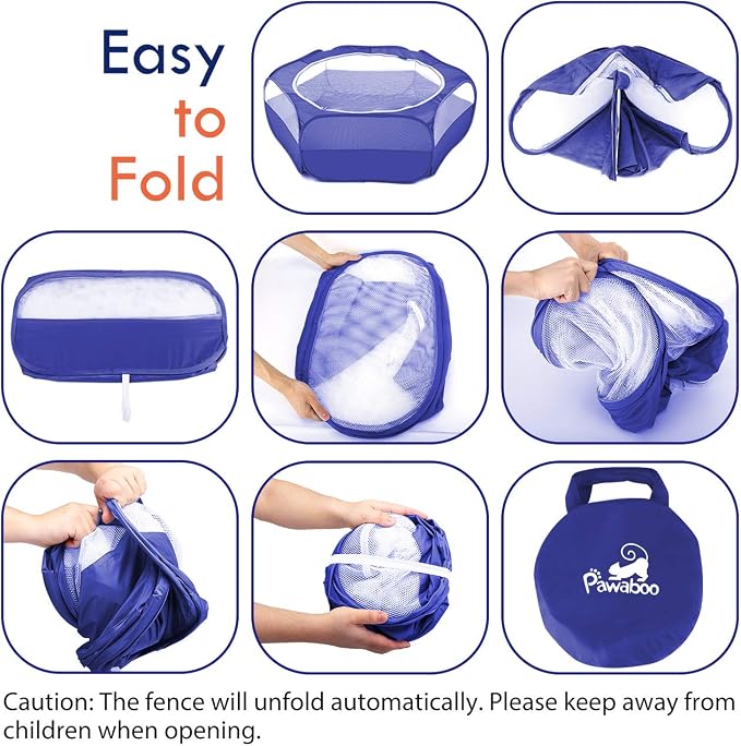 Pawaboo Small Animal Playpen with Zippered Cover,Indigo | Portable pop-up pet tent for supervised rabbits, guinea pigs, chicks and kittens; water-resistant bottom and 3 metal rods