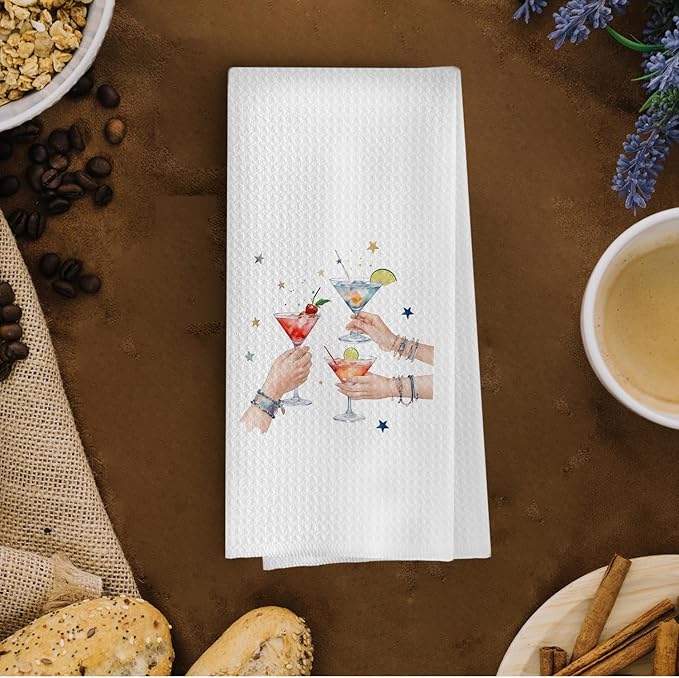 Dirty Martini Kitchen Towels - Cocktail Party Decorative Waffle Dish Towels, Martini Bar Party Decorations, Hand Tea Towel, 16x24 Inch