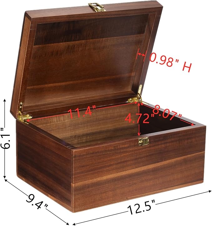 Large Wooden Keepsake Box - Wood Storage Box Decorative Boxes with Lid for Storing Keepsake Memory Gift, 12.5 IN Decorative Boxes for Home Decor-WB004-240303 (brown, 12.5 x 9.4 x 6.1 IN)