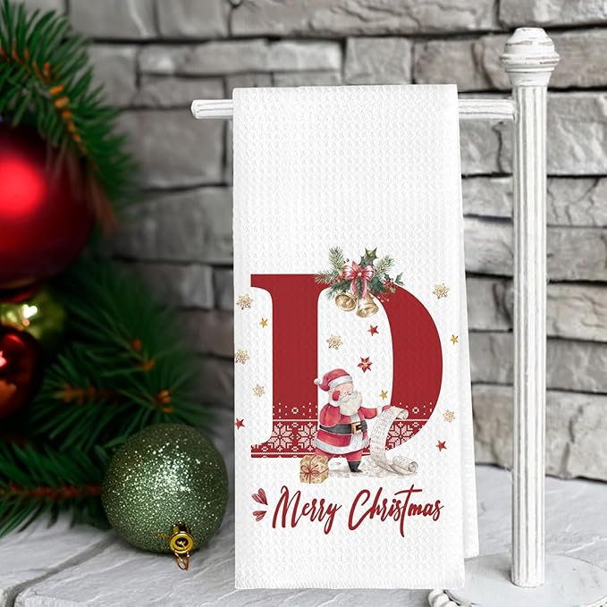 Christmas Initial Letter D Kitchen Towels Personalized Gifts Dish Towels Hand Towels for Kitchen Decorations, Christmas Birthday Gifts for Women, 24x16 Inch