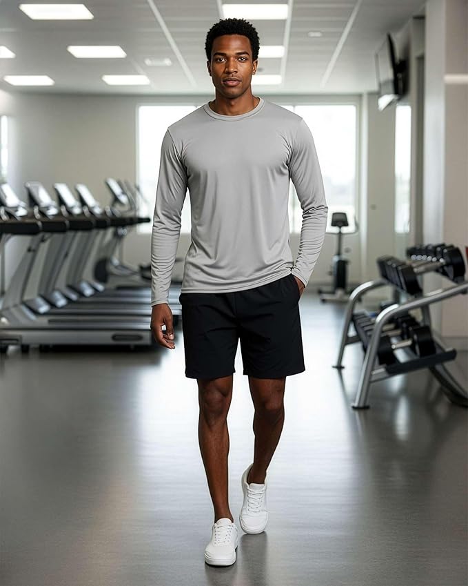 Real Essentials 4 Pack: Mens Long Sleeve Dry Fit T Shirts Hiking Fishing Workout Gym Work Sun UPF 50 Wicking Running Tee