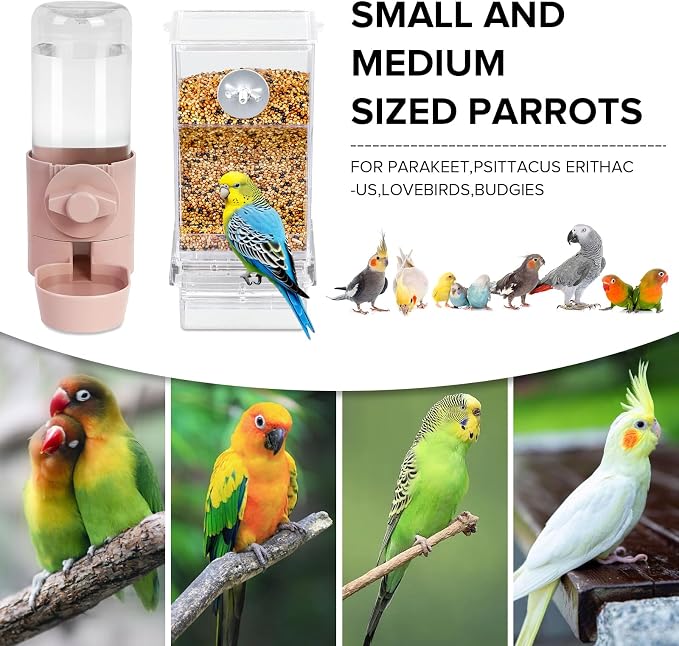lemtrflo No Mess Bird Feeder Water Dispenser Set, Bird Feeder for Cage | Cage Accessories for Parrot, Finches, Budgies and Canaries