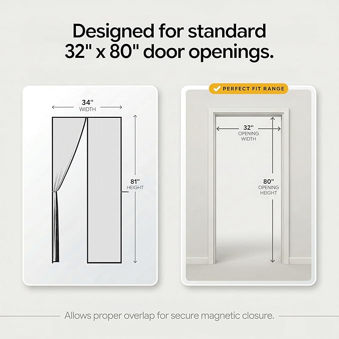 AUGO Magnetic Fiberglass Screen Door - Self Sealing, Heavy Duty, Hands Free Mesh Partition Keeps Bugs Out - Door Screen Magnetic Closure - Patent Pending Keep Open Feature - 34 Inch x 81 Inch