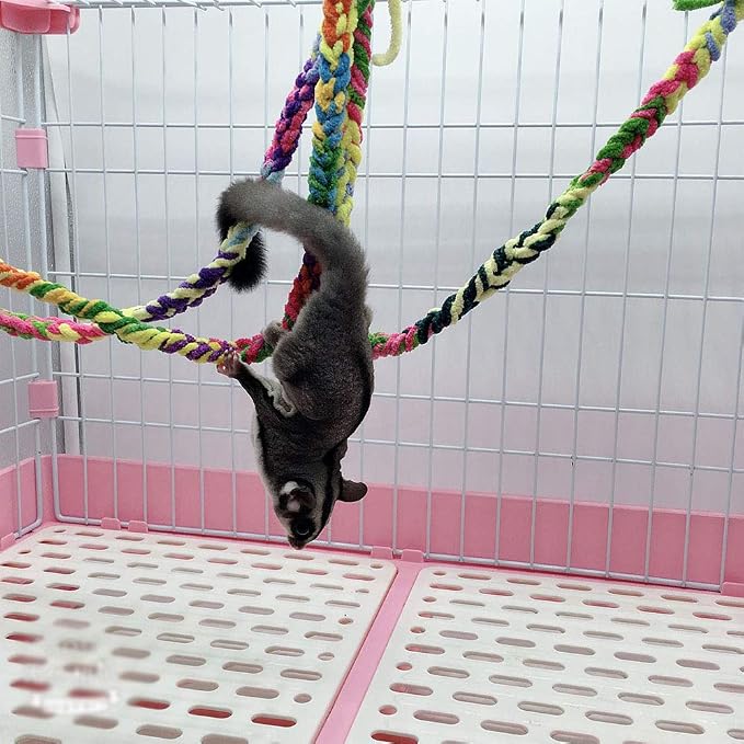 RIOUSSI Handmade Sugar Glider Toys & Cage Accessories, Random Color, 4 Pack | 100% Hand-Crafted Soft Fleece Rope | Small Animal Toys for Rats | For Climbing, Exercise & Jungle Exploration