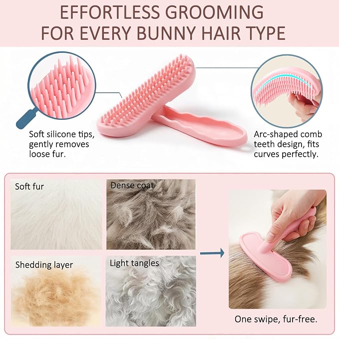 MCTOURY Rabbit Brush for Shedding Grooming: Effective at Removing 99% Loose Hair - Gentle Massage Appears Relaxed Comfortable & Soft Bristles - Safe for Sensitive Bunnies Cats Small Pets